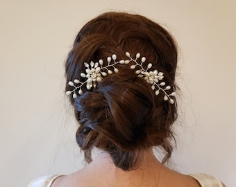 Crystal and Pearl Flower Hair Pins, Bridal Hair Pins, Hair Vine Wedding Hair Accessory, Bridal Shower Gift - Free Shipping
