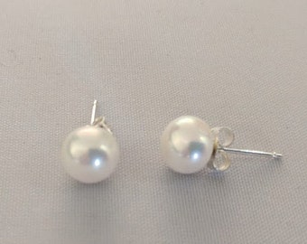 Freshwater Pearl Stud Earrings, Bridesmaid or Flower Girl Gift, Pearl Sterling Silver Stud Earrings - Free Shipping