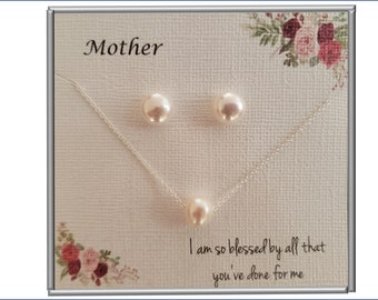 Mother of the Bride from Daughter Gift Pearl Necklace & Earrings Set Mom Gift To Mom From Bride Gift For Her Pearl Choker and Pearl Earring