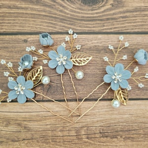 Something Blue Bridal Hair Pin Crystal Flower Wedding Hair Pin Hair Jewelry Wedding Hair Accessory Hair Piece Bridesmaid Gift For Her Clip