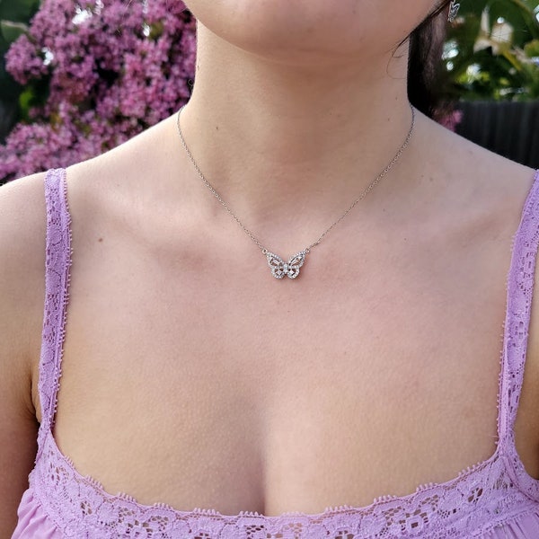 Butterfly Necklace Summer Jewelry Silver Butterfly Wedding Necklace Sterling Silver Choker Dainty Gemstone Necklace Boho Minimalist Choker