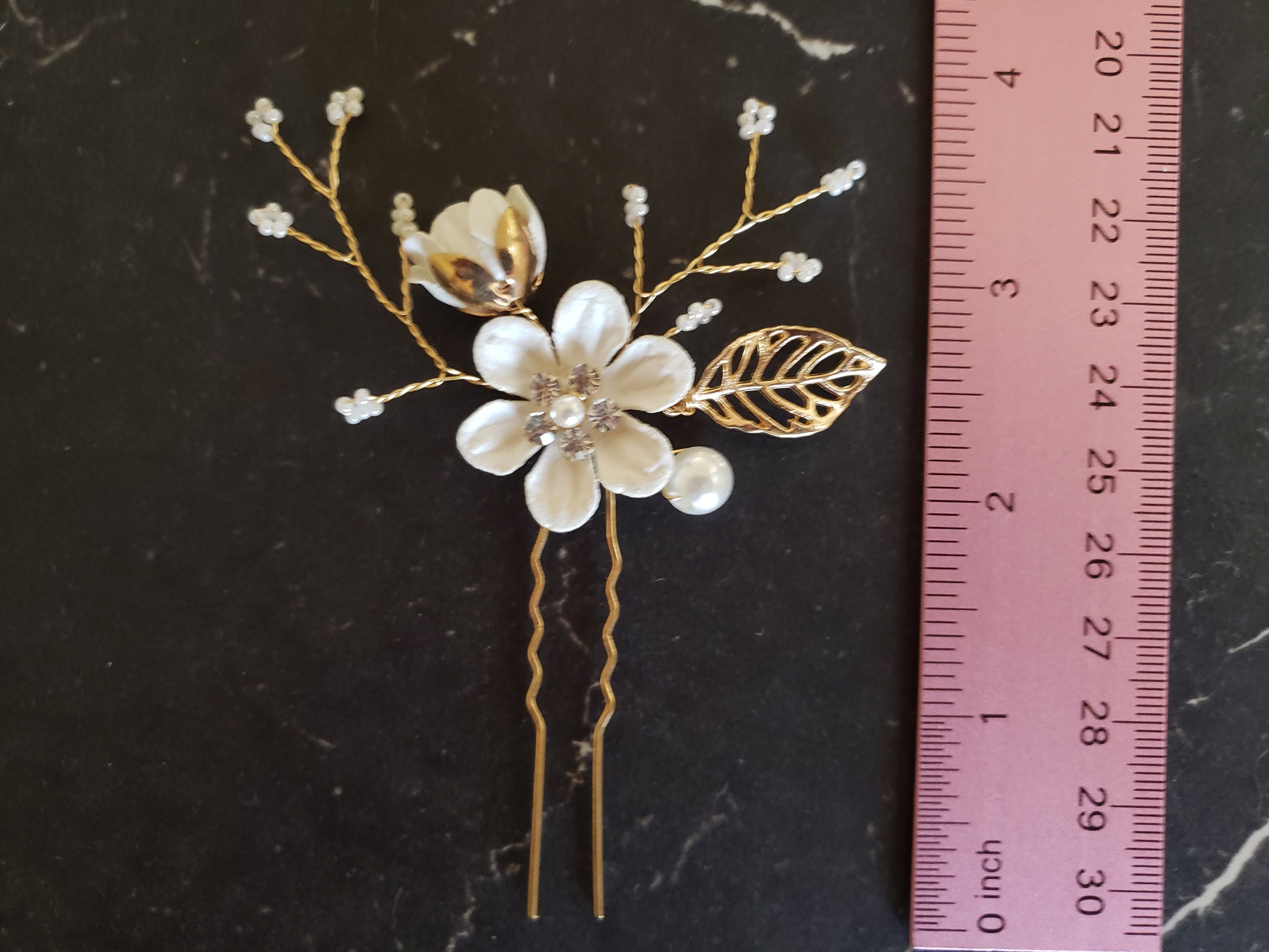 NEW 3x Floral Flower Crystal Gold Hair pin wedding Ivory and Co Gardenia Gold Dainty Crystal and Pearl Floral  main image 2