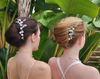 Hair Pins Bride Pearl Crystal Flower Wedding Hair Pin Hair Jewelry Hair Clip Wedding Hair Accessory Bride Bridesmaid Gift Box Something Blue