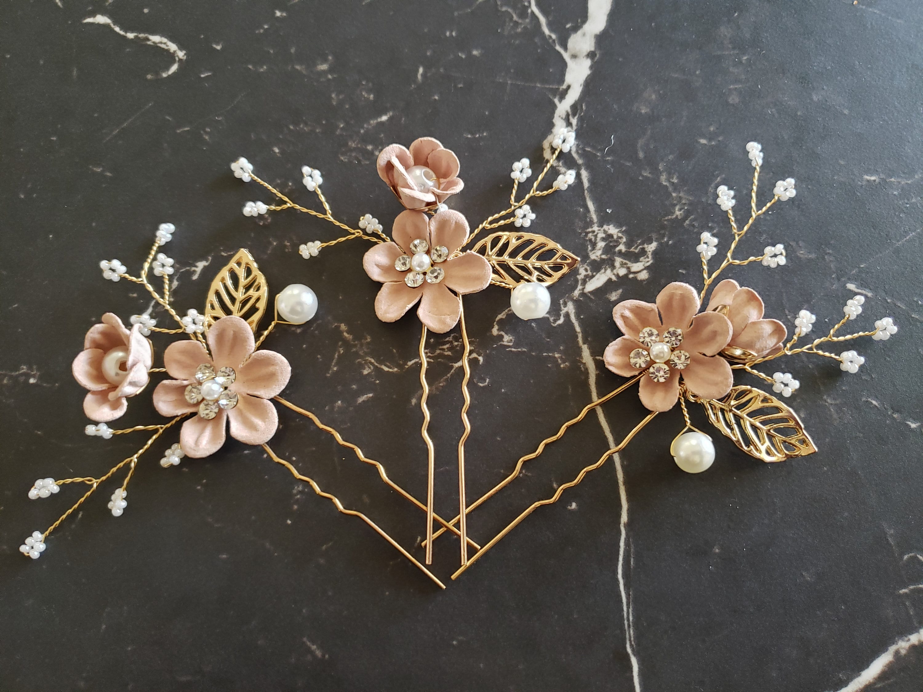 Green Flower Wedding Hair Comb: Gold Leaf Bridal Hairpiece 