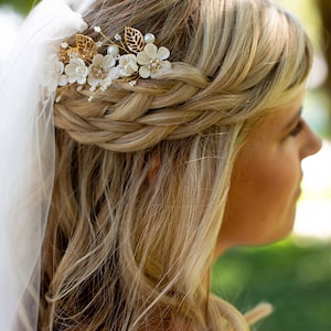 Bridal Hair Pin Pearl Crystal Flower Wedding Hair Pin Hair Jewelry Bridal Hair Vine Wedding Hair Accessory Gold Hair Piece Bridesmaid Gift