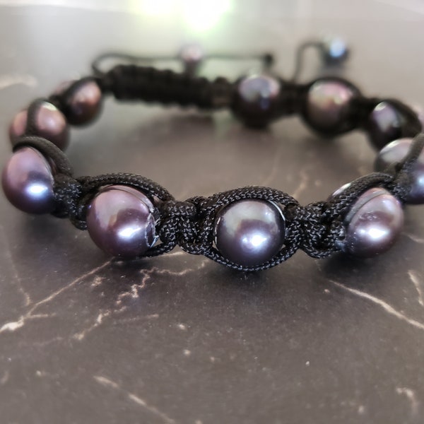 Black Pearl Bracelet Wrap Bracelet Boho Bracelet Beach Bracelet Peacock Shamballa Freshwater Pearl Bracelet Vegan Bracelet Yoga Pearl Unisex