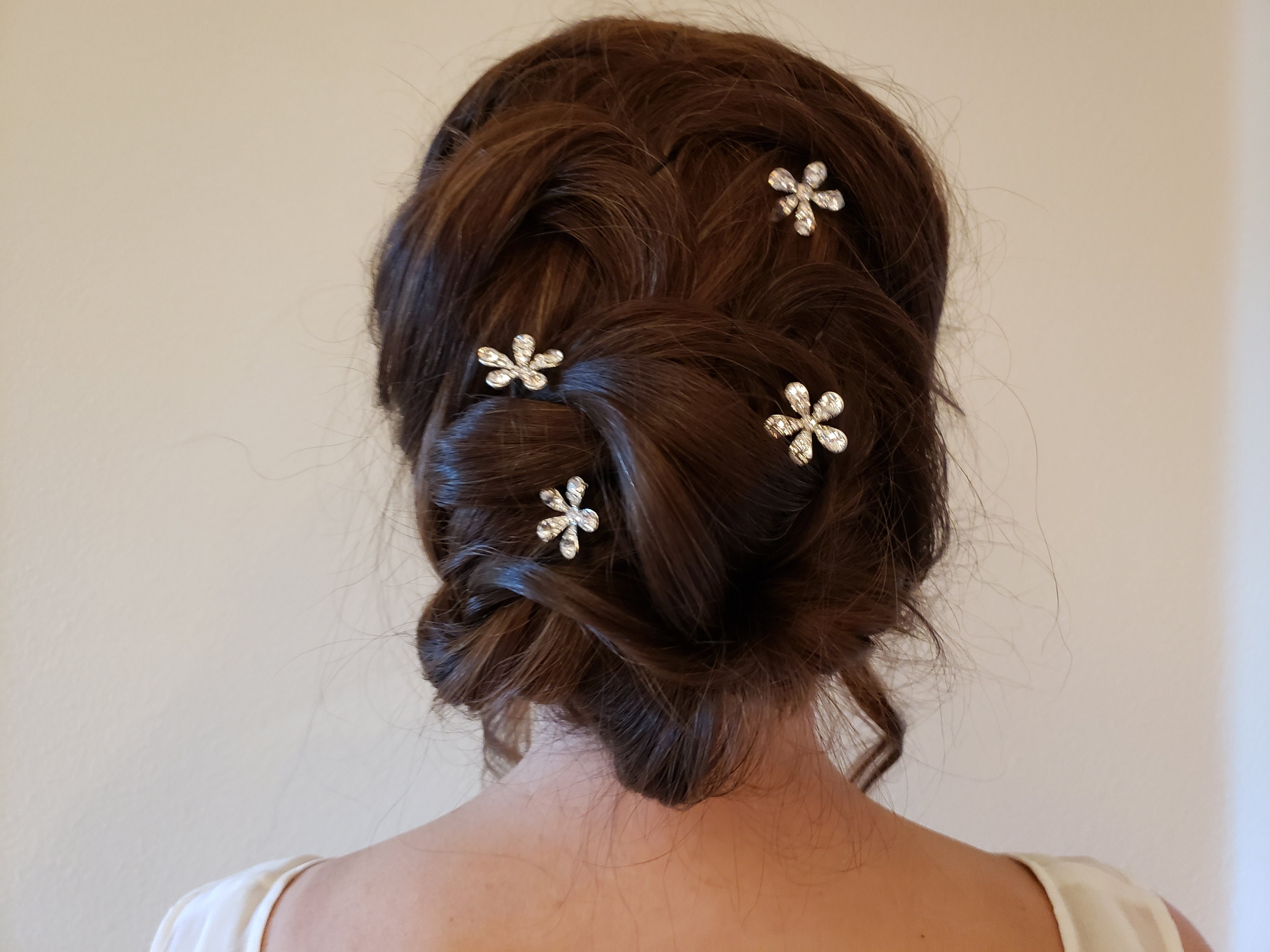 Crystal Bride Wedding Hair Pins Silver Hair Piece Bridal Flower Black White Silk Flower 2 PC Bridal Hairpin Set, Silk Flower  main image 2