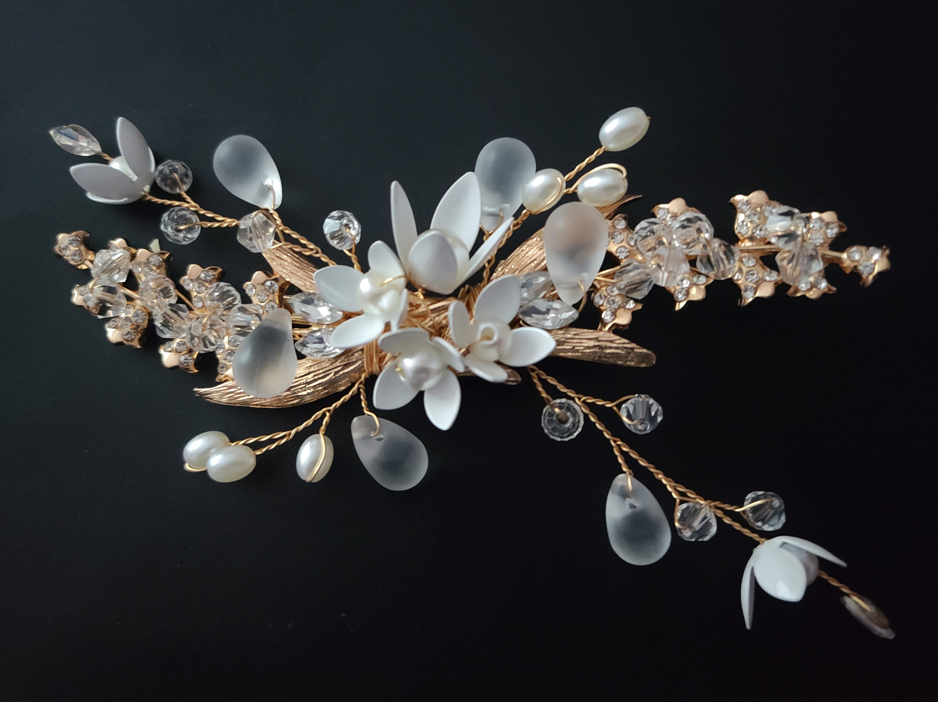 Rose Gold Crystal Pearl Bridal Hair Clip Floral Comb Wedding Accessory Floral Bridal Hair Comb Rose Gold Crystal Headpiece Wedding  main image 2