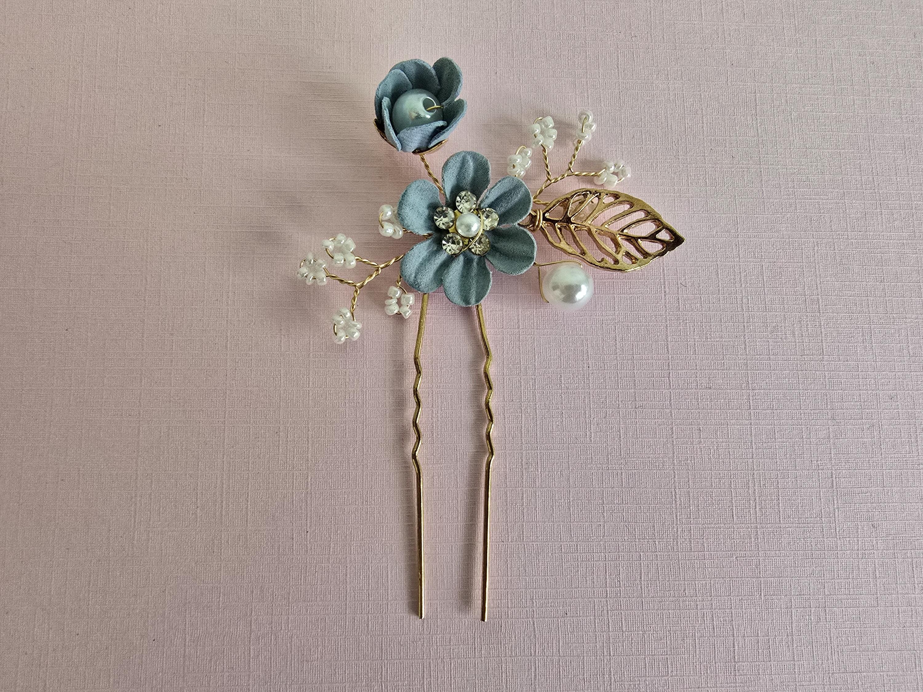 Bride Comb Pin Pearl Flower Wedding Hair Pins & Comb Set, Something Blue Bridal Hair ...