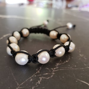 Boho Jewelry, Beach Jewelry, Freshwater Pearl Bracelet, Wrap Bracelet, White Shamballa Freshwater Pearl Bracelet, Vegan - Free Shipping