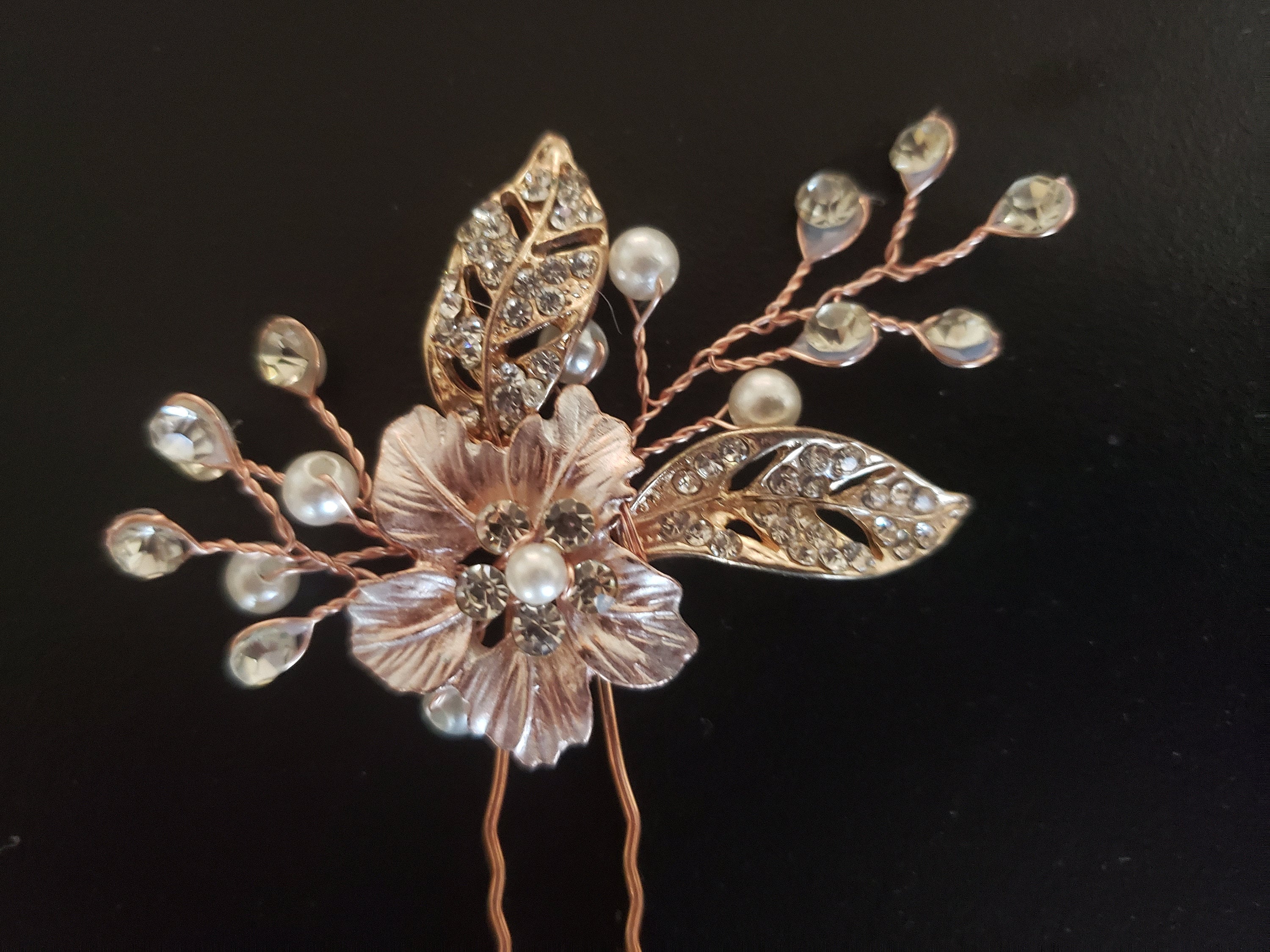 elegant & classically beautiful, Rose gold floral bridal hair pins Amazon.com : Light Rose Gold Wedding Hair Clip for Brides  main image 4