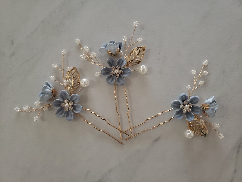 Pearl Crystal Flower Wedding Hair Pins Bridal Hair Pins Hair Jewelry Hair Vine Wedding Hair Accessory,Sea Foam Green and Gold Hair Pieces