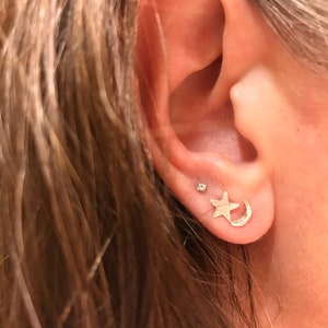 Sterling Silver Moon Studs: Dainty Celestial Earrings