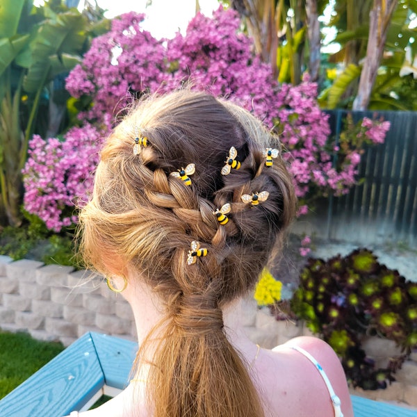 Prom Bee Hair Clip Honeybee Hair Accessory Gold Bridal Hair Accessory Bee Hair Pin Gold Wedding Hair Accessory  Crystal Enamel Bee Hair Pin