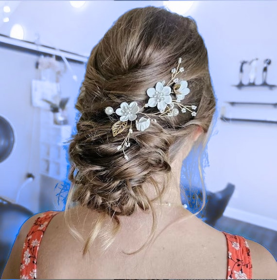 NEW ANDI women\'s delphine pearl flower hair pin in white/ gold Amazon.com : 6 PCS Bridal Flower Wedding Hair Pins Crystal  main image 4