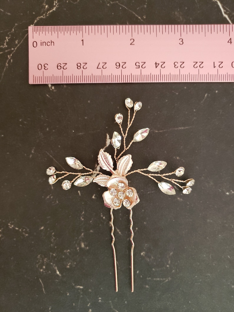 Bridal Hair Pins Crystal and Pearl Flower Hair Pins Rose Etsy