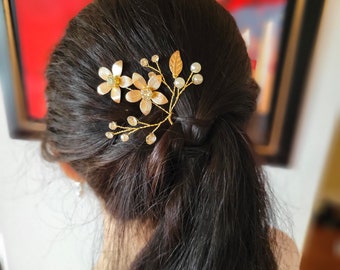 Hair Pin Gold Crystal Hair Pin Clip Flower Hair Pin Gold Hair Vine Rose Gold Wedding Hair Accessory Bridal Shower Gift For Her Bridesmaid