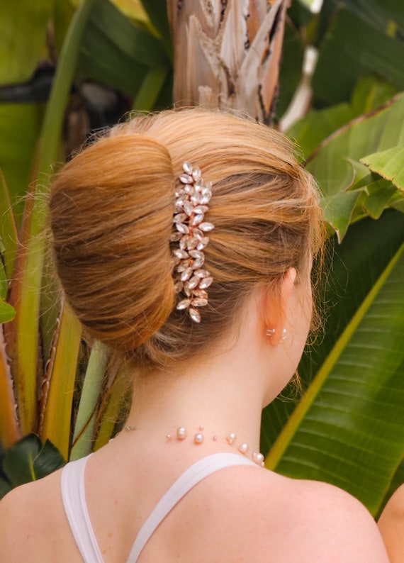 Crystal Bridal Hair Comb: Rose Gold Flower, Wedding Hair  display picture 1