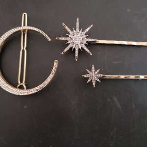 Hair Pin Bride Celestial Moon and Star Hair Pin and Clip Hair Jewelry Hair Vine Wedding Hair Comb Accessory Crystal and Gold Hair Piece Gift