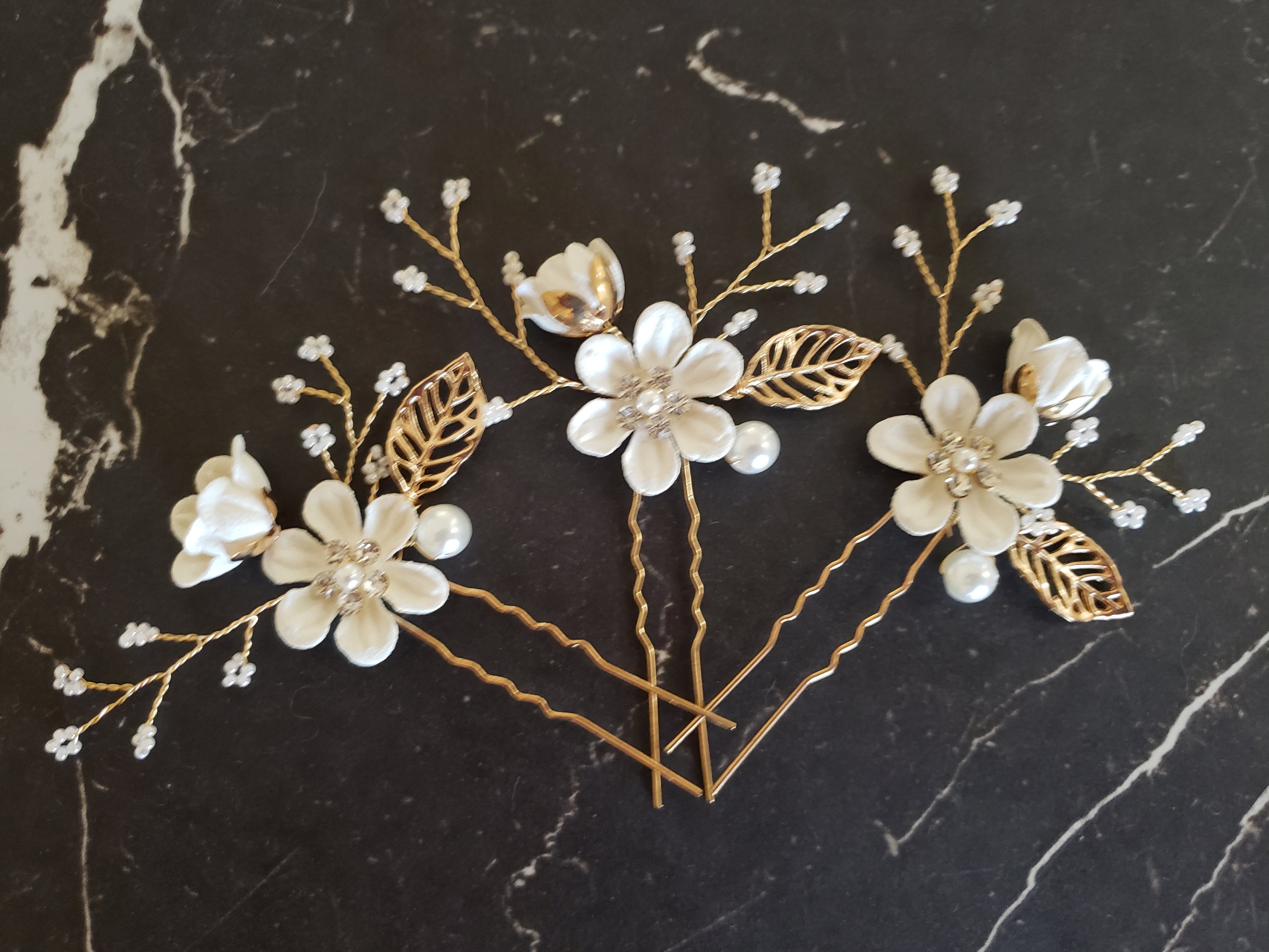 Pearl Crystal Flower Bridal Hair Pin - Wedding Hair Jewelry 