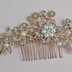 Bridal Hair Comb Pearl Crystal Flower Wedding Hair Pin Hair Vine Wedding Hair Accessory, Rose Gold Bridal Hair Accessory Gift For Her