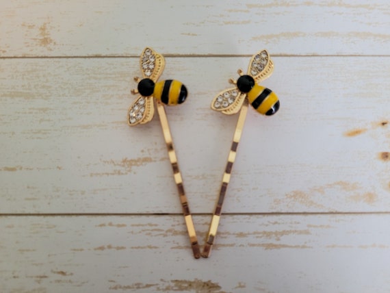 Enamel Honeybee Hair Pin: Crystal Bee Wedding Accessory - Etsy