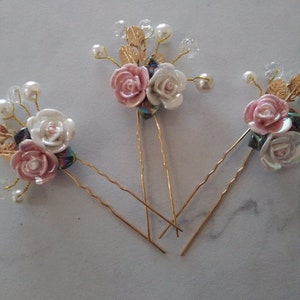 Bridal Hair Pin Pearl Crystal Flower Wedding Hair Pin Hair Jewelry Wedding Hair Accessory Pink Flower Hair Clip Bridesmaid Gift For Her
