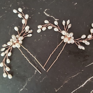 Bridal Hair Pin Pearl Crystal Clip Flower Wedding Hair Pins Hair Jewelry Hair Vine Wedding Hair Accessory Rose Gold Bridesmaid Gift For Her