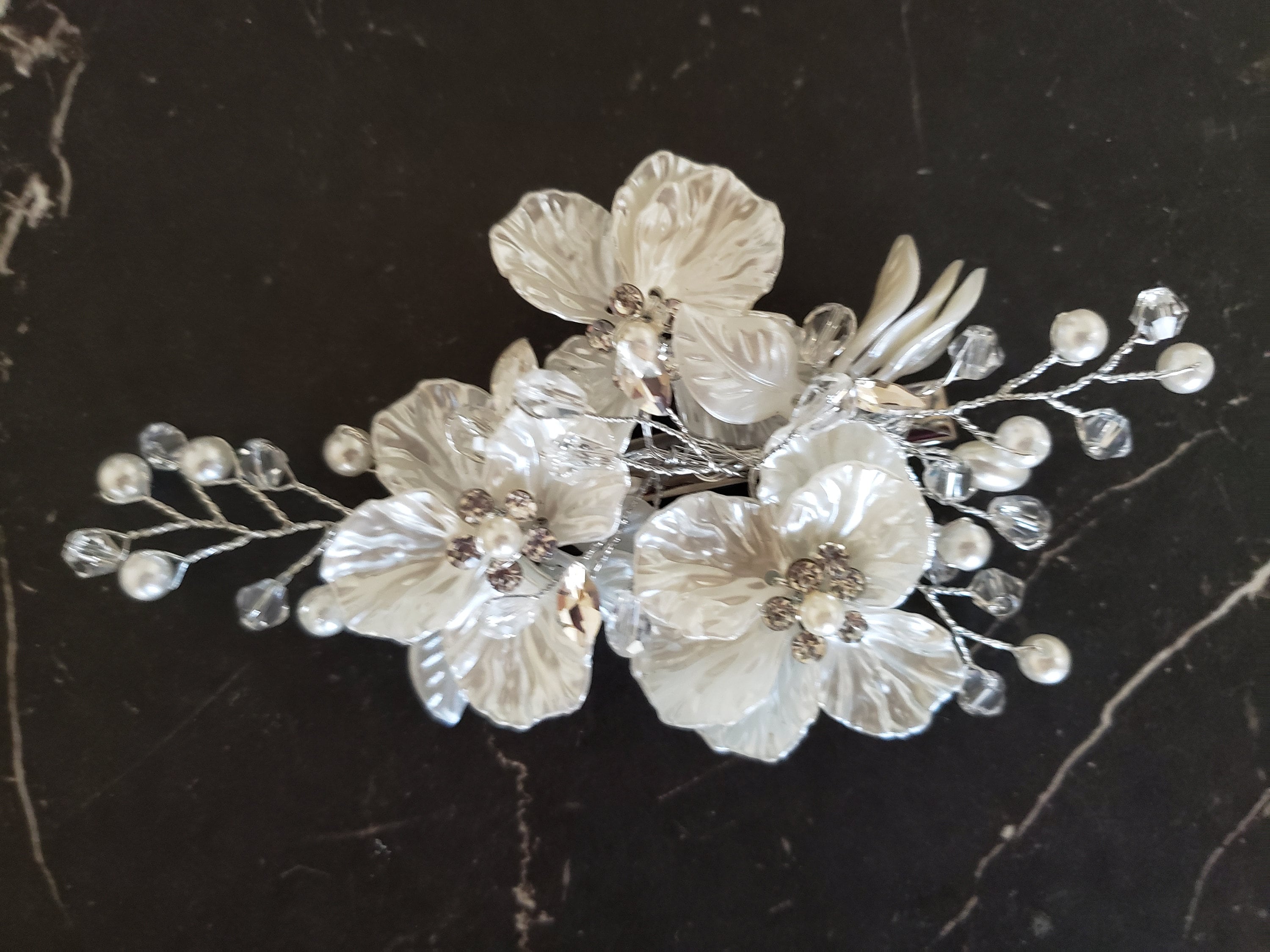 Call clear bridal hair comb crystal pearl flower Crystal Pearl Flower Hair Comb, Bridal Hair Accessory - Etsy main image 2
