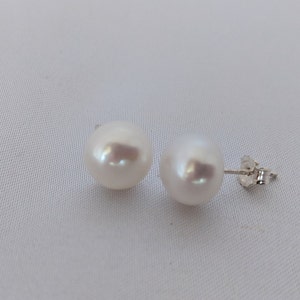 Large Pearl Stud Earring Real Freshwater Pearl Sterling Silver Stud Earrings Bridesmaid Gift For Her Minimalist Classic Wedding Jewelry Gift
