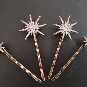 Stars Hair Pins and Moon Clip, Bridal Hair Pins, Celestial Hair Jewelry Hair Vine Wedding Hair Accessory, Moon Gold Hair Prom