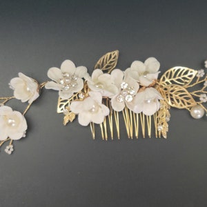 Bridal Hair Pins Pearl Crystal Flower Wedding Hair Pin Hair Jewelry Hair Vine Wedding Hair Accessory Blue and Gold Hair Piece Something Blue image 3