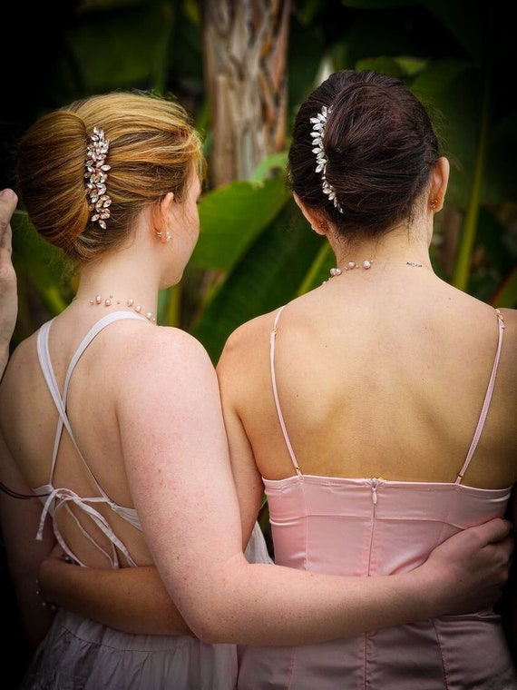 Crystal Flower Bridal Hair Comb: Rose Gold Wedding Hair Accessory