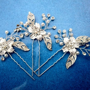 Bridal Hair Pins Crystal Pearl Flower Hair Pin Bridal Hair Vine Rose Gold Wedding Hair Accessory Bridal Shower Gift For Her Bridesmaid Gift