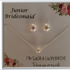 Bridesmaid Gift Set, Flower Girl Gift, Personalized Pearl Necklace & Earrings Set, Single Pearl Choker, Sterling Silver, Customized Card image 8