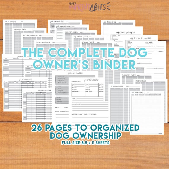 Complete Dog Owner Printable Planner Binder, Pet Care Veterinary.