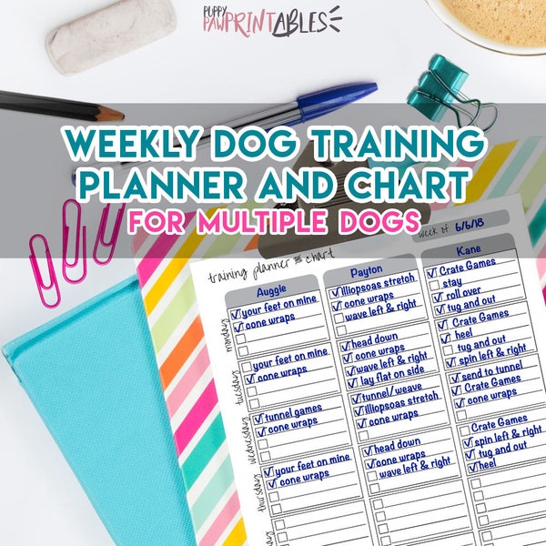 Printable Planner Dog Training Weekly Training Planner and Tracking Chart for Multiple Dogs! Instant Download, 8.5x11 PDF, Dog Training Plan