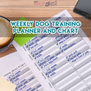 Afdrukbare hondentraining wekelijkse planner en trackinggrafiek! Direct downloaden, 8,5 x 11 PDF, hondentrainingplanner en trainingslogboek