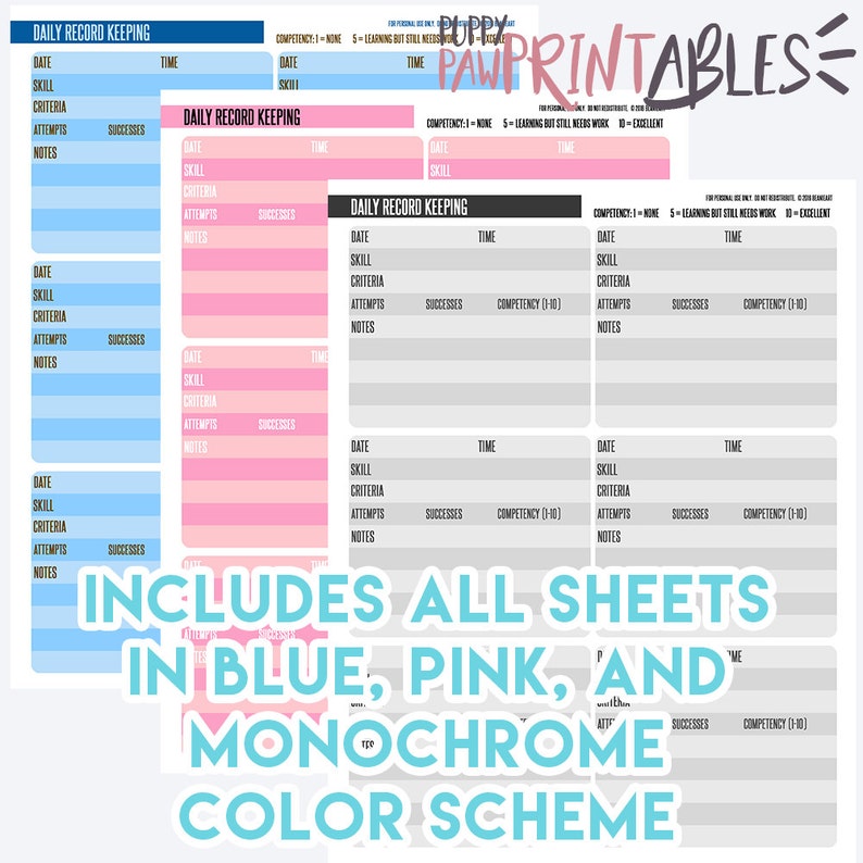Printable Dog Training Planner And Record Keeping Worksheets Etsy