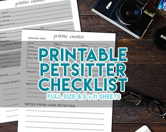 Pet Care Printable Petsitter Checklist - sheets for one or multiple pets! Instant Download, 8.5x11 PDF, Dogsitter Checklist, Dog Care
