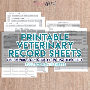 Pet Care Printable Veterinary Record Keeping Kit Vaccination Record, Health Record, Expense Record, and more Instant Download 8.5x11 PDF image 1