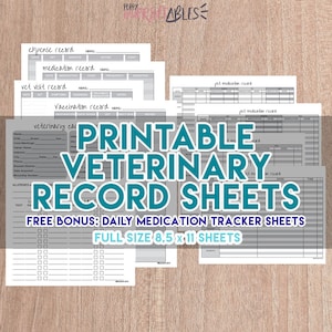 Pet Care Printable Veterinary Record Keeping Kit - Vaccination Record, Health Record, Expense Record, and more! Instant Download 8.5x11 PDF