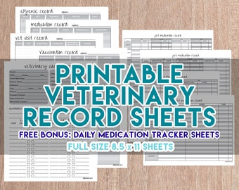 Pet Care Printable Veterinary Record Keeping Kit - Vaccination Record, Health Record, Expense Record, and more! Instant Download 8.5x11 PDF