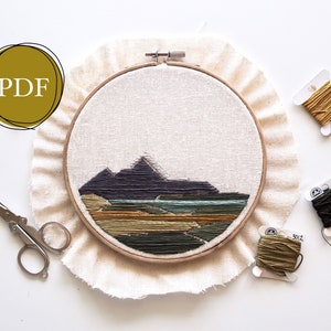 PATTERN - Contemporary Embroidery Pattern: Rocky Mountain Glacial Lake | Hand Embroidery Guide | DIY Beginner Embroidery