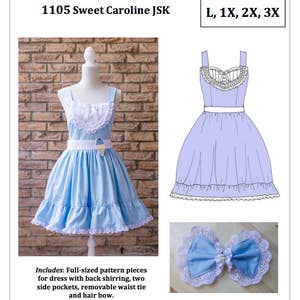 PDF L-3X Plus Lolita Sewing Pattern: #1105 Sweet Caroline JSK