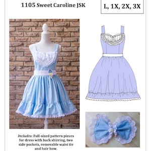 PDF L-3X Plus Lolita Sewing Pattern: #1105 Sweet Caroline JSK