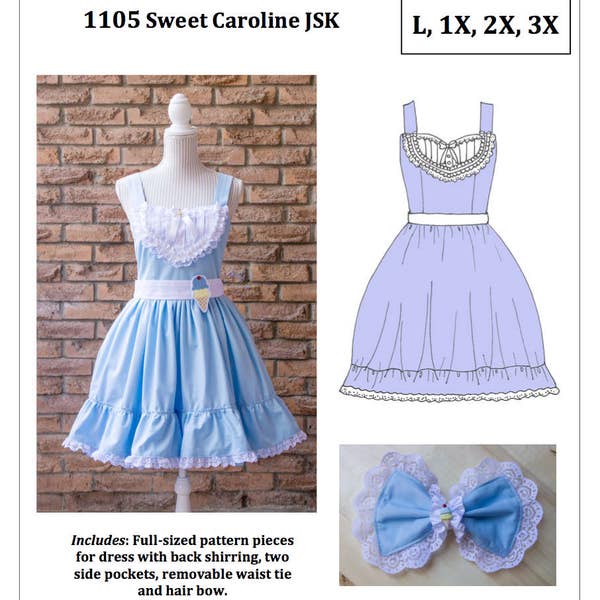 Patrón de costura PDF L-3X Plus Lolita: #1105 Sweet Caroline JSK