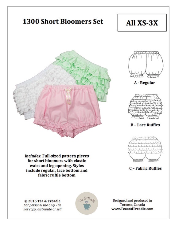 PDF Lolita Sewing Pattern 1300 Short Bloomer Set Sizes XS-3X 