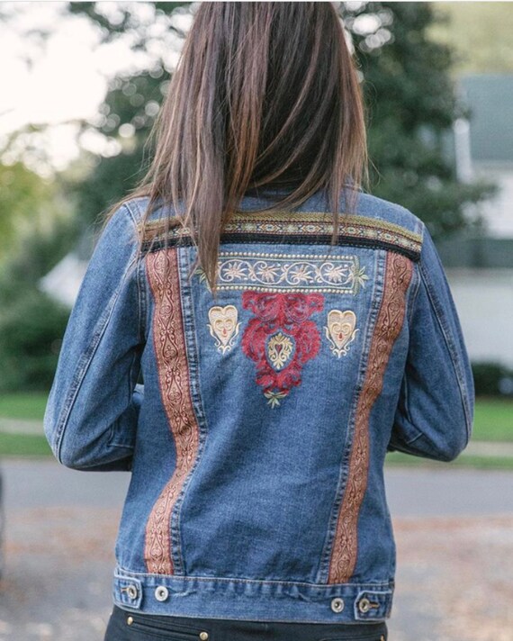 embroidered jean jacket etsy
