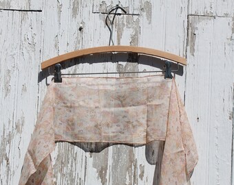 Light pink, purple, orange, and white floral sheer cotton scarf, handmade vintage, 1970s, small scarf, summer scarf, spring scarf